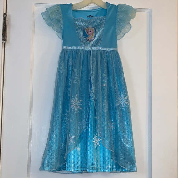 Disney Frozen Blue Nightgown 4T Elsa Sleep EUC Pajamas - Picture 1 of 13